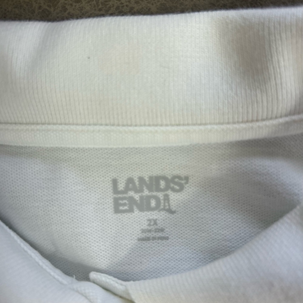 Lands End Womens Polo Rainbow Collared White Cotton Shirt Classic Costal 2XL - Picture 6 of 9